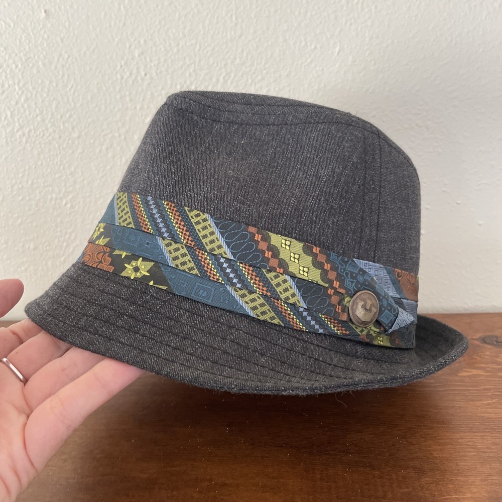 Goorin Bros Royal Grey Blue‎ Pinstripes Fedora Hat Cap Size Medium Geometric
